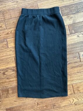 RD Style Black Ribbed Midi Skirt Women’s High Waist Stretch Pencil Skirt
